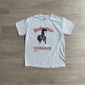 Budweiser Vtg Gray T-Shirt‎ Horse Logo Women's Size Medium 1362